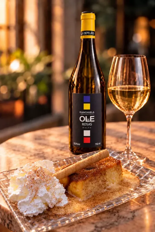 Botella de Olé de Rosas con torrija caramelizada